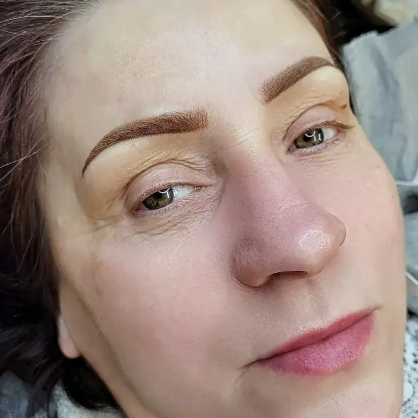 Healed powder brows front view — permanent makeup by Marina Stejar, Scottsdale AZ