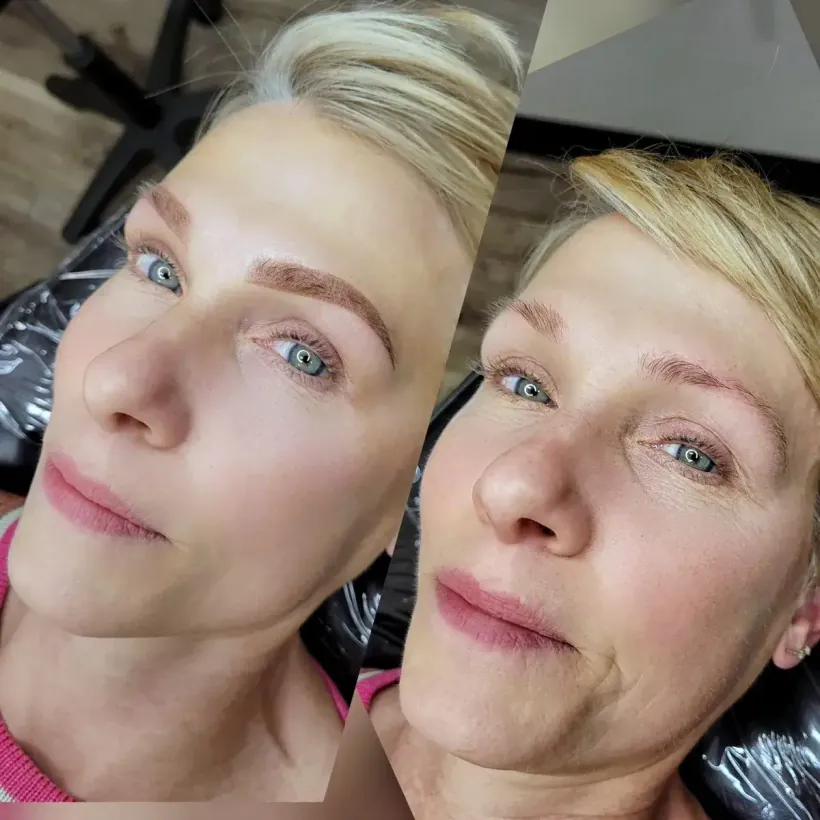 Ombre brows · before and after mature skin — permanent makeup by Marina Stejar, Scottsdale AZ