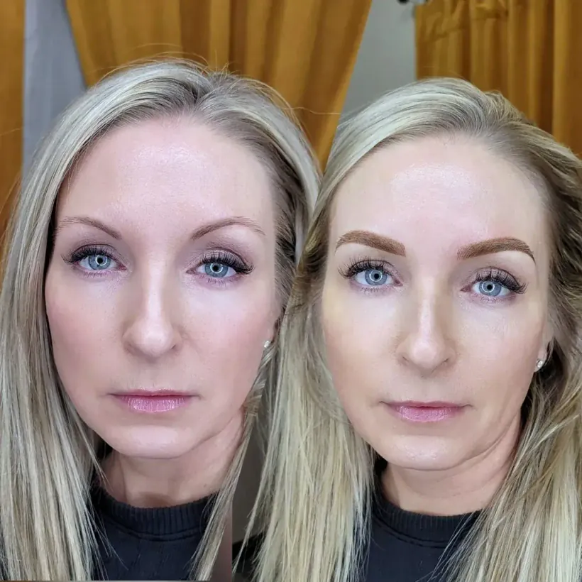 Powder brows · before and after blonde brows — permanent makeup by Marina Stejar, Scottsdale AZ